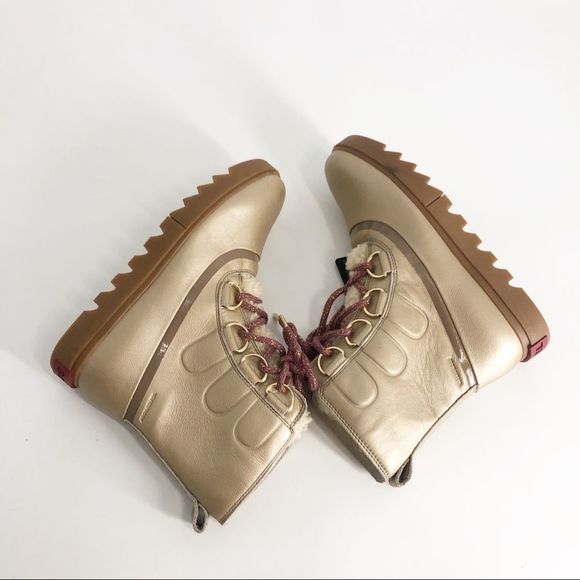 Sorel NWT Joan of Arc Next Lite Lux Gold Leather Boots 8 - Picture 8 of 9